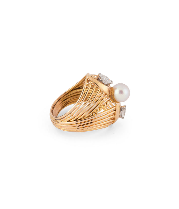 Bague vintage perle et diamanten en or "Sabby" - Caillou Paris