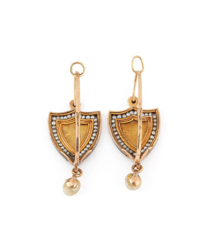 Boucles d'oreilles anciennes émail noir perles Thiemo - Caillou Paris