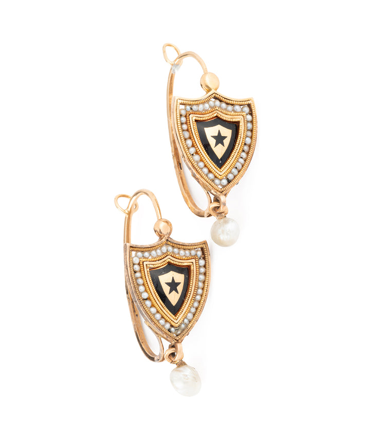 Boucles d'oreilles poissardes anciennes émail noir Thiemo - Caillou Paris