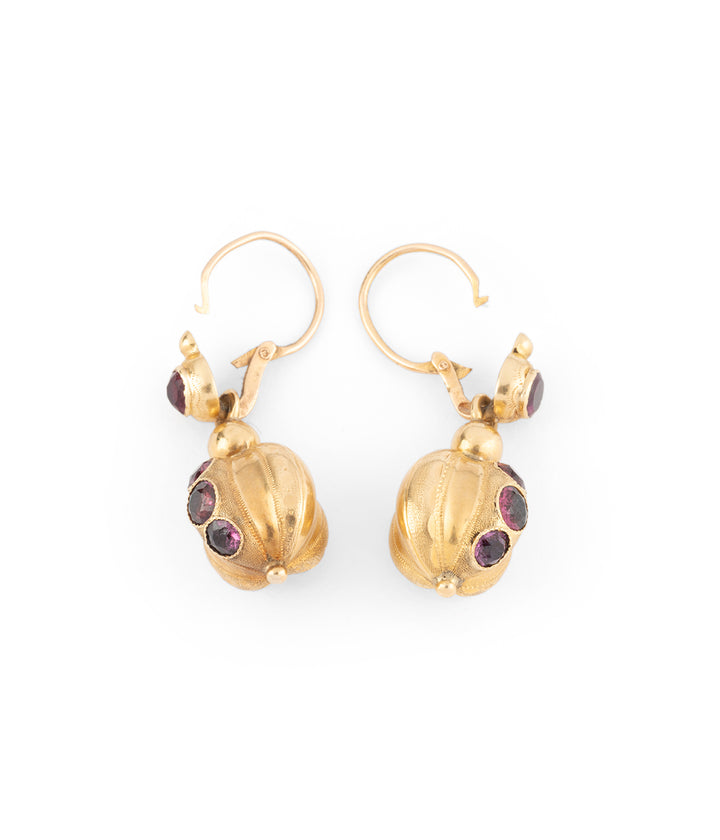 Boucles d'oreilles anciennes Napoléon III en or et grenats Domna - Caillou Paris