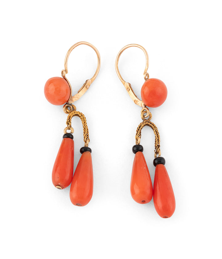 Boucles d'oreilles anciennes en corai let or "Edma" - Caillou Paris