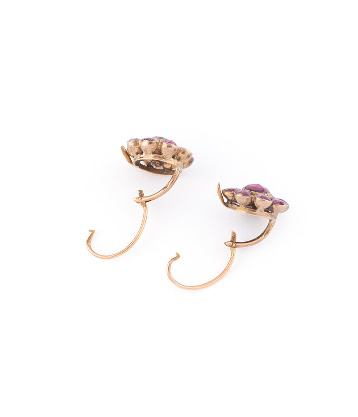 Boucles d'oreilles anciennes en grenat et or rose "Radia" - Caillou Paris