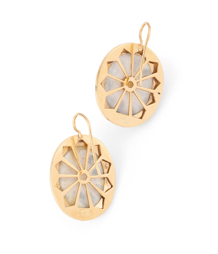 Boucles oreilles anciennes origine Italie pierre de lave "Ruddy" - Caillou Paris