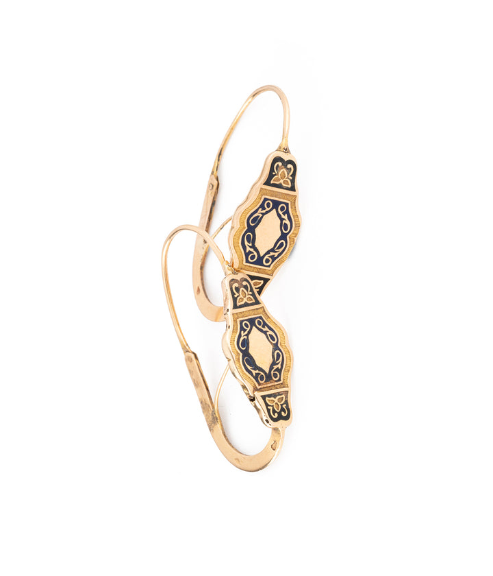 Boucles d'oreilles poissardes anciennes émail sur or Amri - Caillou Paris