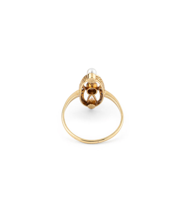 Bague de fiançailles ancienne perles "Aroha" dos