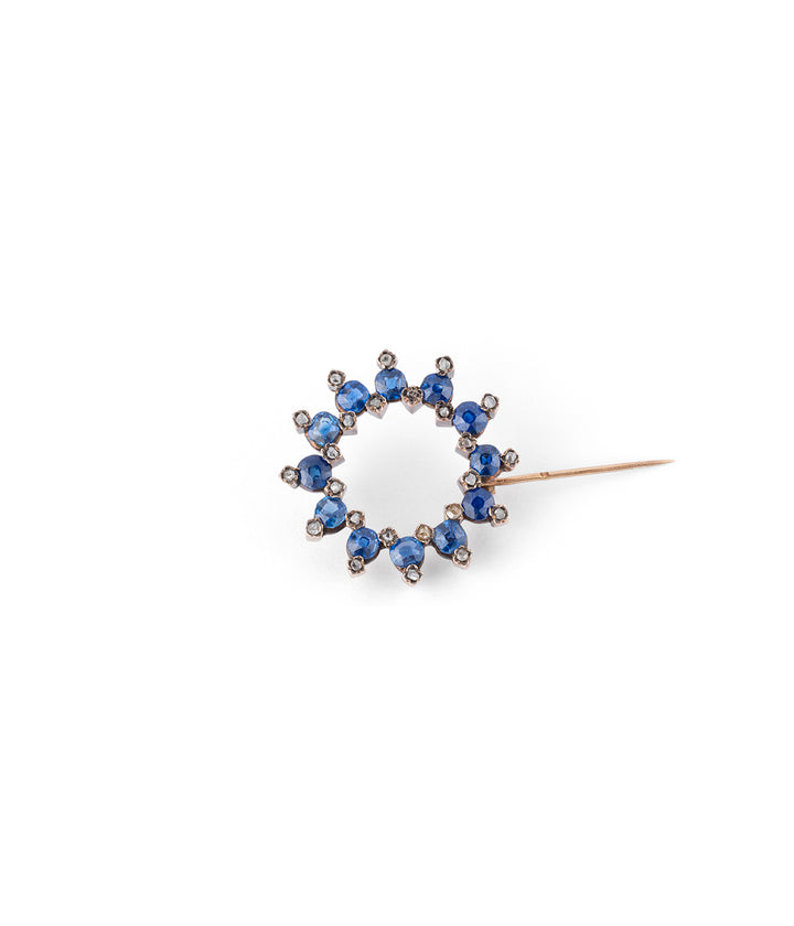 Caillou Paris - Broche ancienne saphirs Gora face ouverte