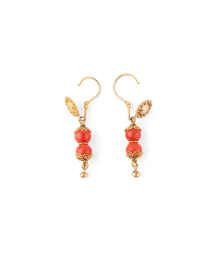 Caillou Paris - Pendants d’oreilles anciens corail “Devika” ouverts