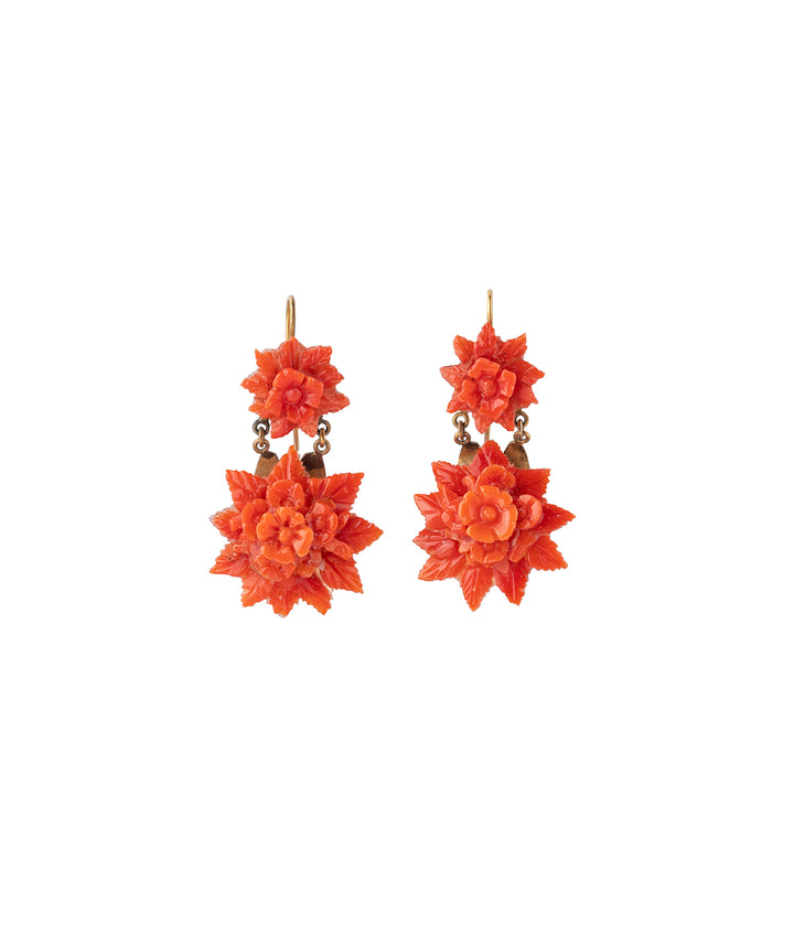 Caillou Paris - Grands pendants d'oreilles anciens corail "Lom"