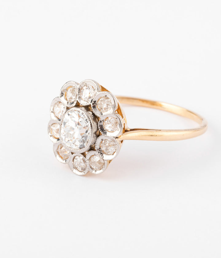 Bague marguerite ancienne diamant Bimal détails - Caillou Paris