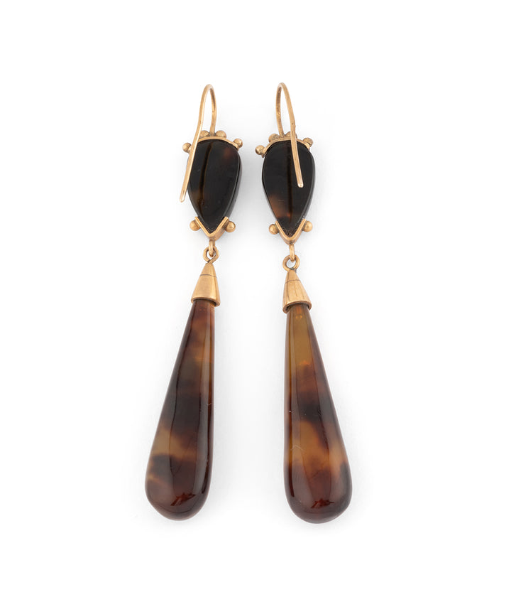 Boucles d'oreilles anciennes en corne Donat dos - Caillou Paris