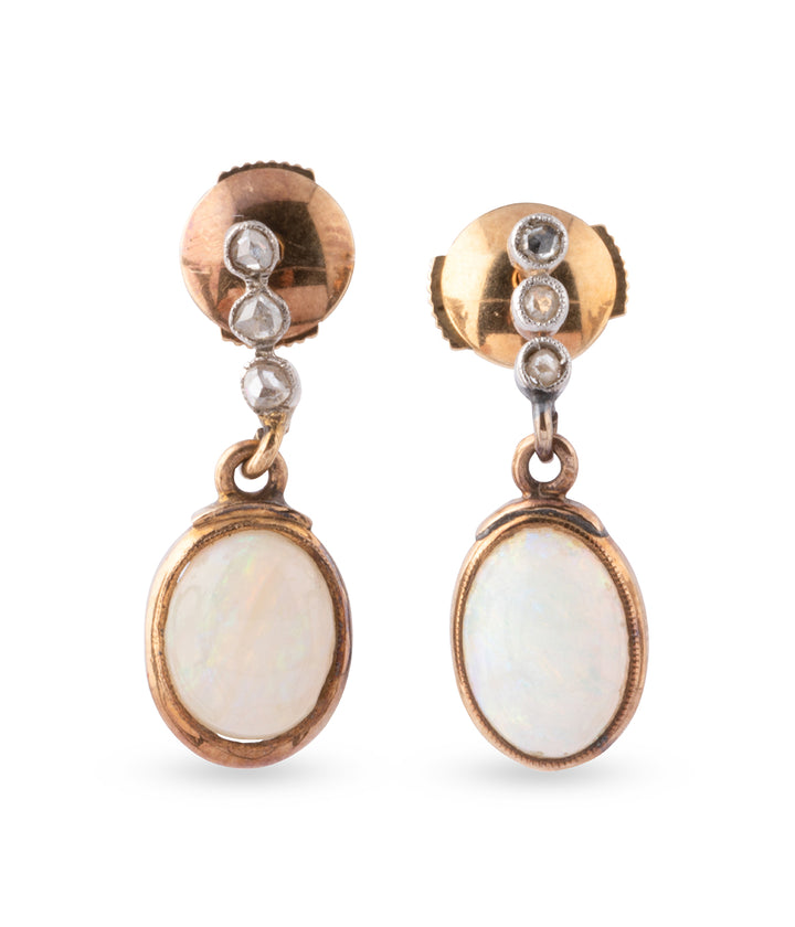 Boucles d'oreilles anciennes opales et diamants Oalia - Caillou Paris