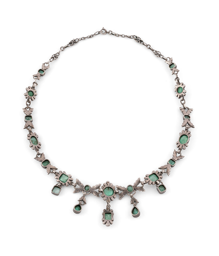 Collier draperie ancien argent et émeraudes "Aato" - Caillou Paris