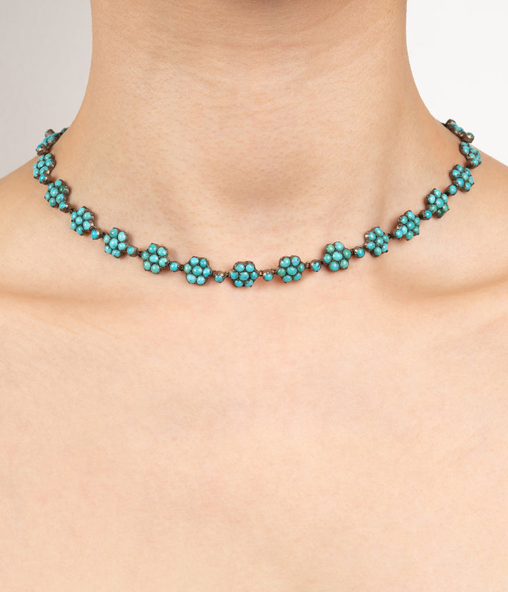 Collier rivière ancien en argent et turquoise "Jovan" - Caillou Paris