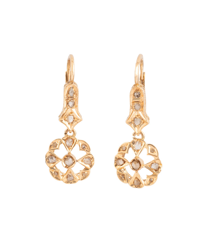 Boucles d'oreilles dormeuses anciennes en or et diamants "Mounia"