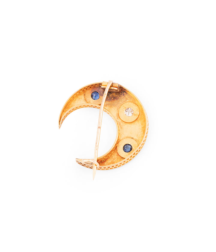 French antique crescent moon sapphire daimonds brooch "Polin" - Caillou Paris