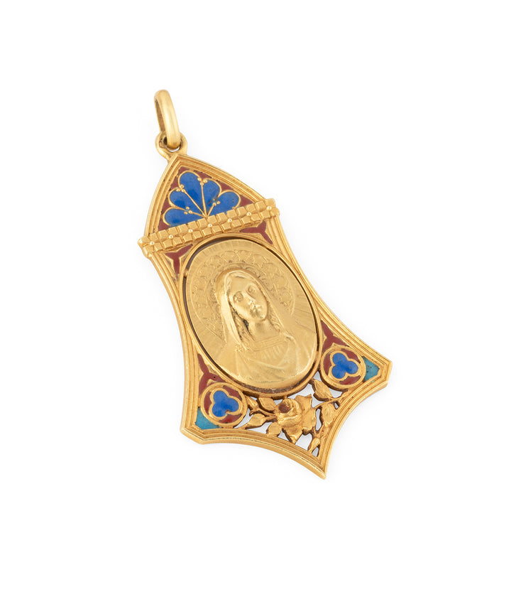 Medaille-religieuse-ancienne-email-Zuzen-Caillou-Paris