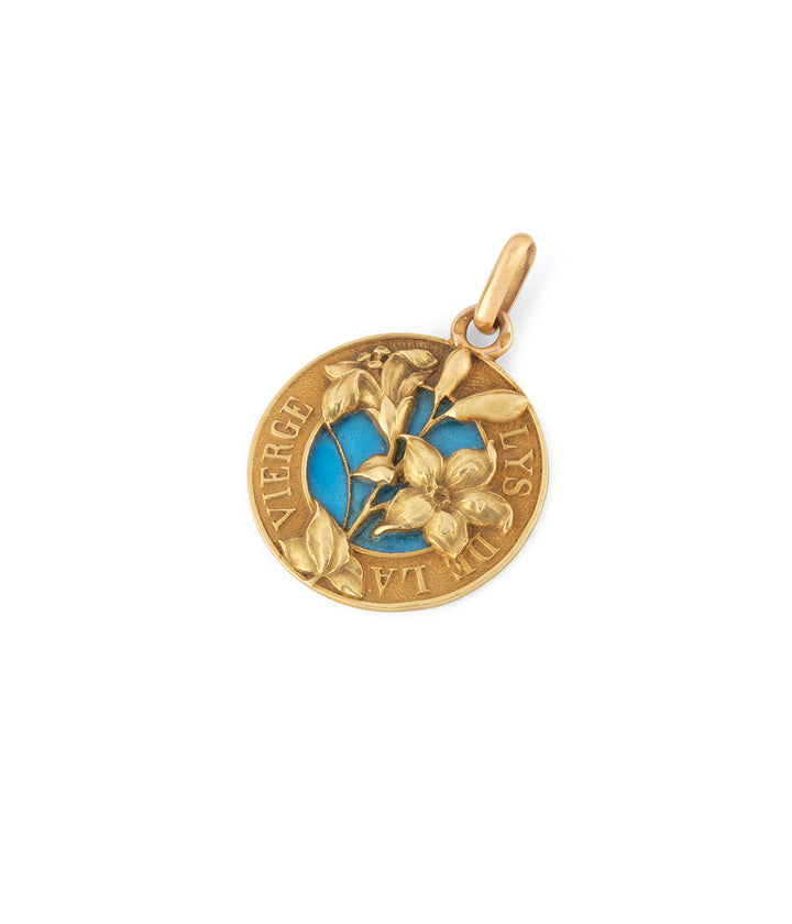 Medaille-religieuse-ancienne-email-bleu-Jacinto-Caillou-Paris