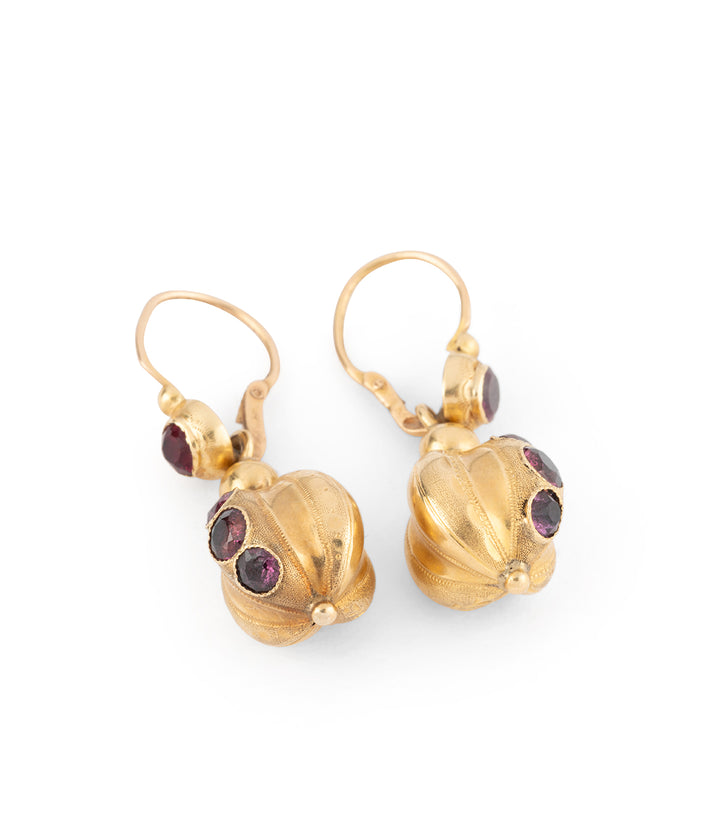 Pendants d'oreilles Napoleon III en grenats et or Domna - Caillou Paris