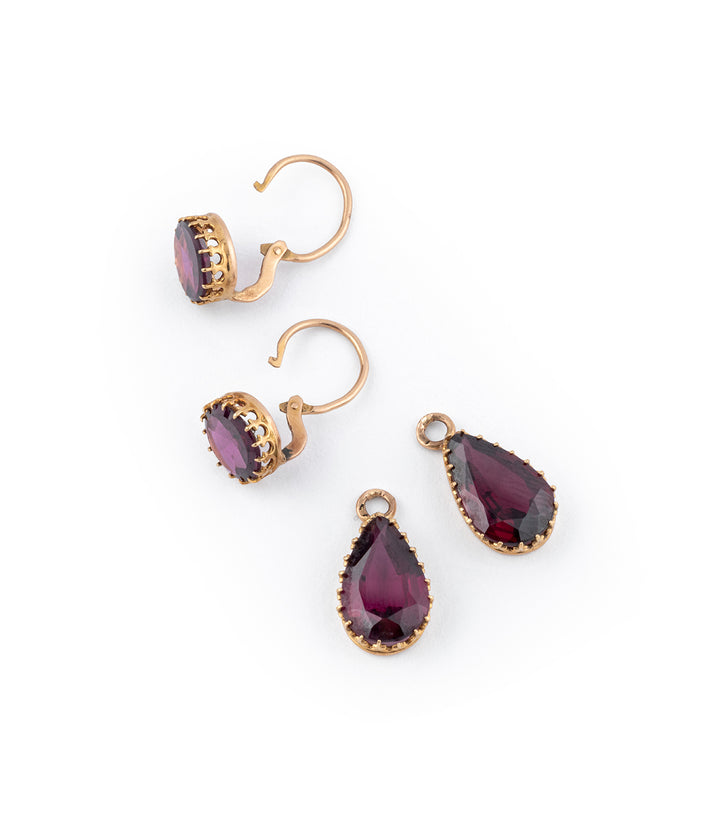 Pendants d'oreilles anciens en améthyste "Jock" night and day - Caillou Paris