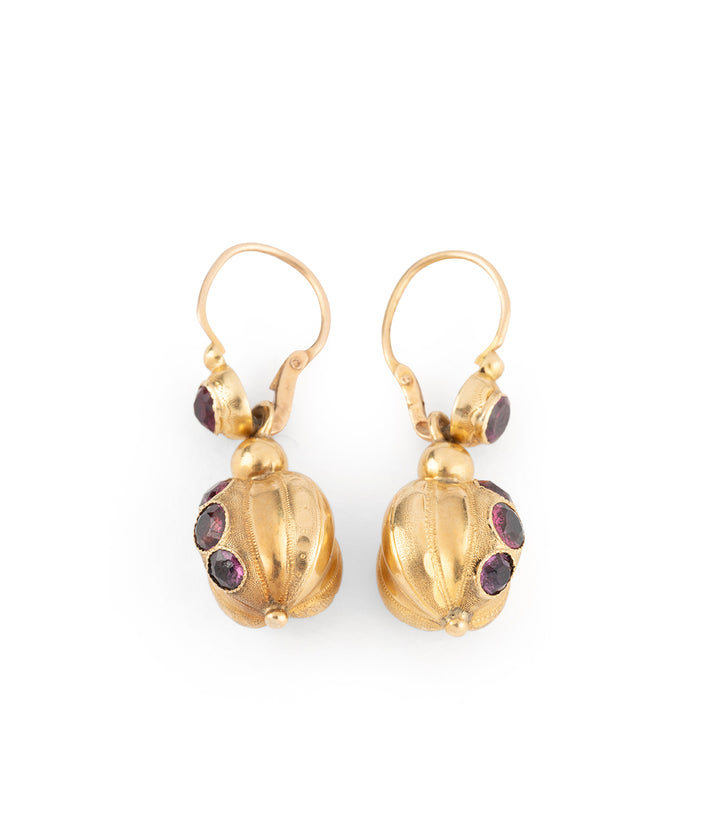 Pendants d'oreilles anciens grenats et or Domna - Caillou Paris