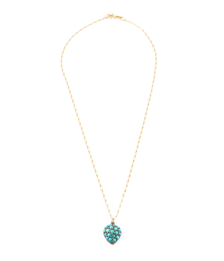 Pendentif ancien en forme de coeur pavé de turquoises Cornie - Caillou Paris