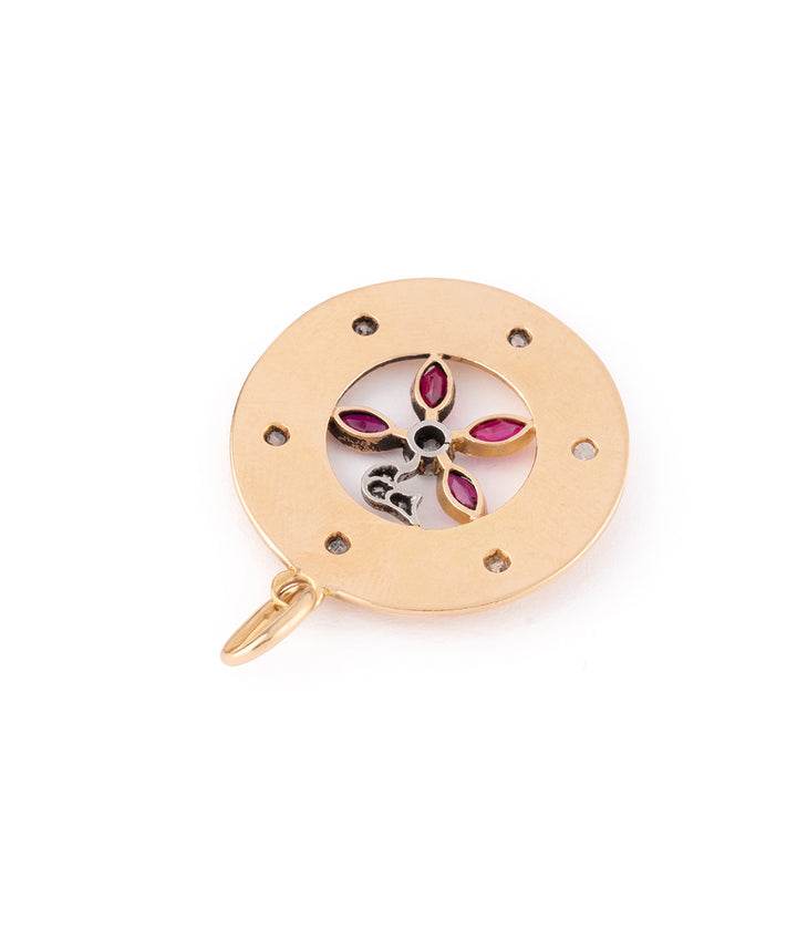 Pendentif ancien fleur rubis et or 18 carats "Joz" - Caillou Paris