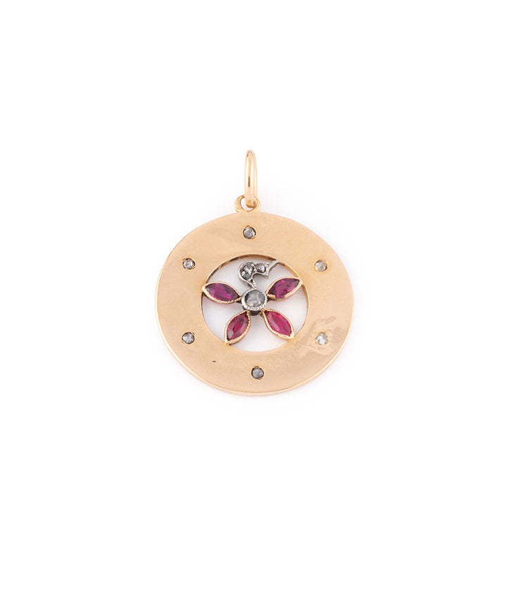 Pendentif ancien fleur en or et rubis "Joz" - Caillou Paris