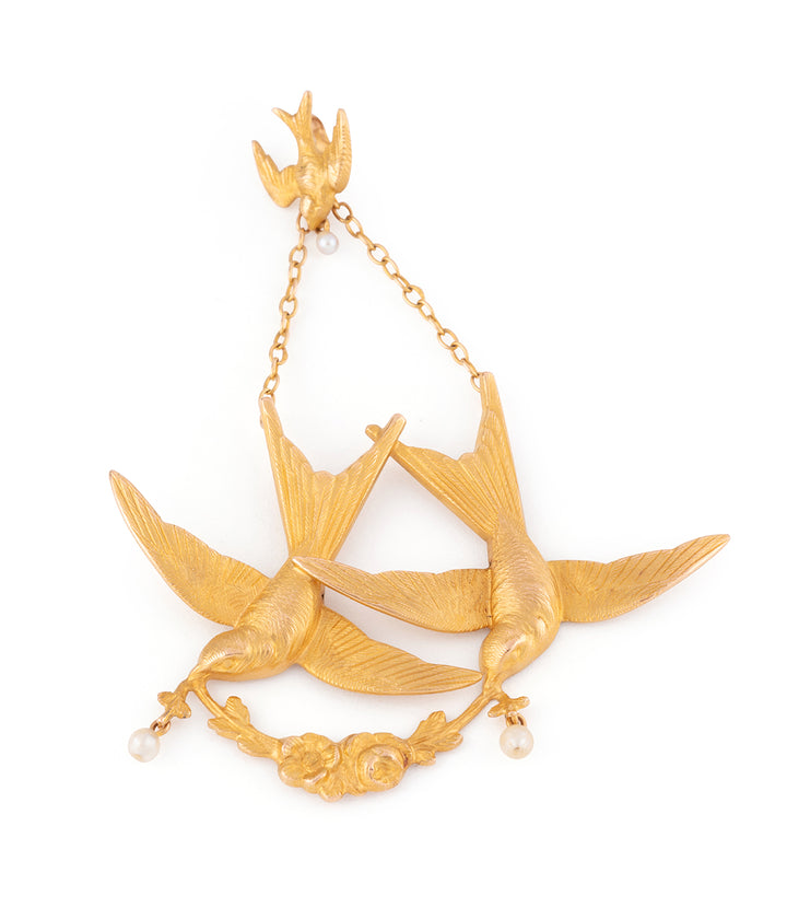 Pendentif ancien en or en forme d'hirondelles "Onni" - Caillou Paris