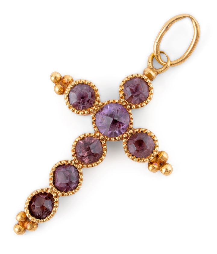Pendentif croix ancien améthyste "Rosie" vue 2 - Caillou Paris