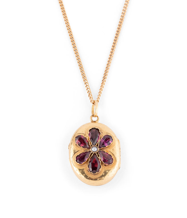 Pendentif porte-photo ancien en or et grenat "Abelia" - Caillou Paris