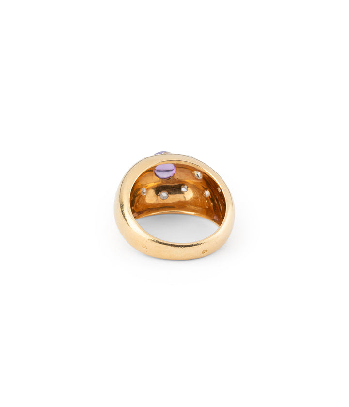Retro dome ring diamonds star set 18k gold Biel - Caillou Paris