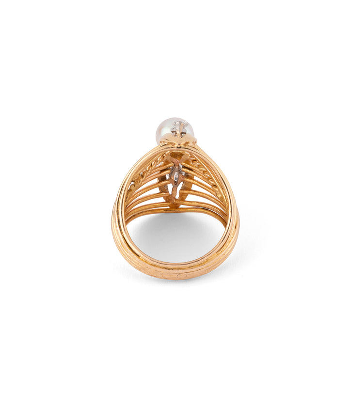 Retro pearl diamonds gold ring "Sabby" - Caillou Paris