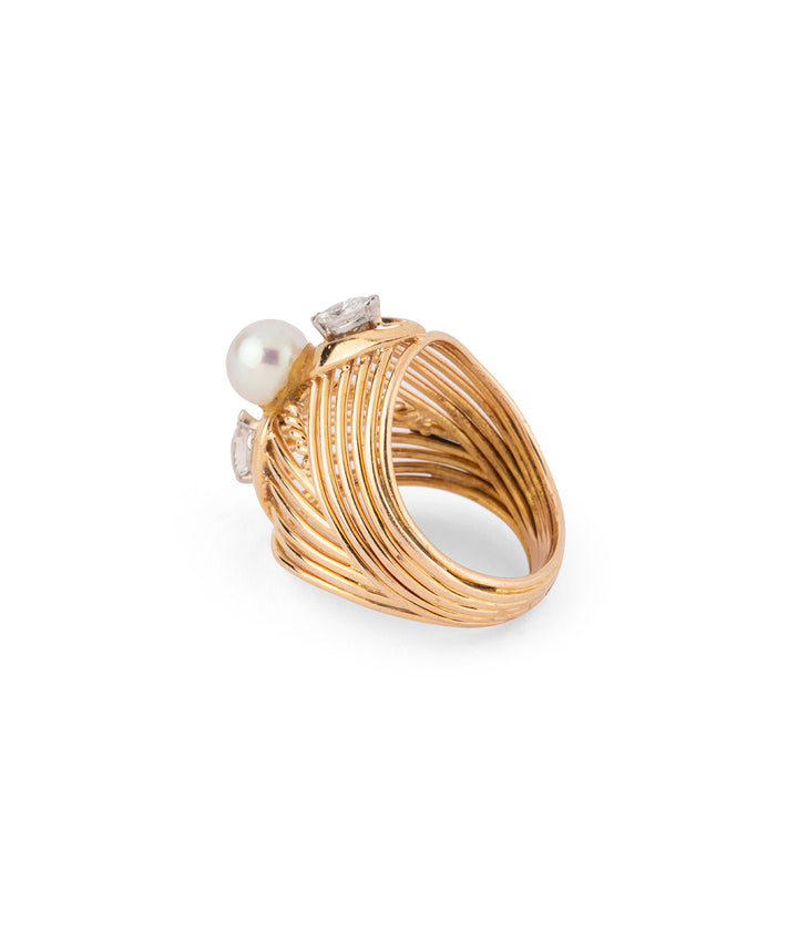 Retro pearl diamonds ring "Sabby" - Caillou Paris