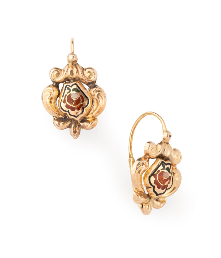 Victorian-18k-gold-earrings-enamel-flowers-Emili-Caillou-Paris