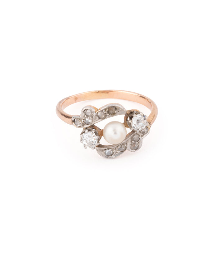 Victorian pearl diamond trilogy ring "Elena" - Caillou Paris