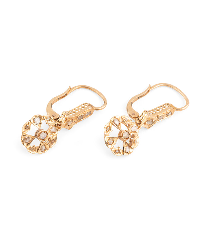 Boucles d'oreilles dormeuses anciennes en or et diamants "Mounia"