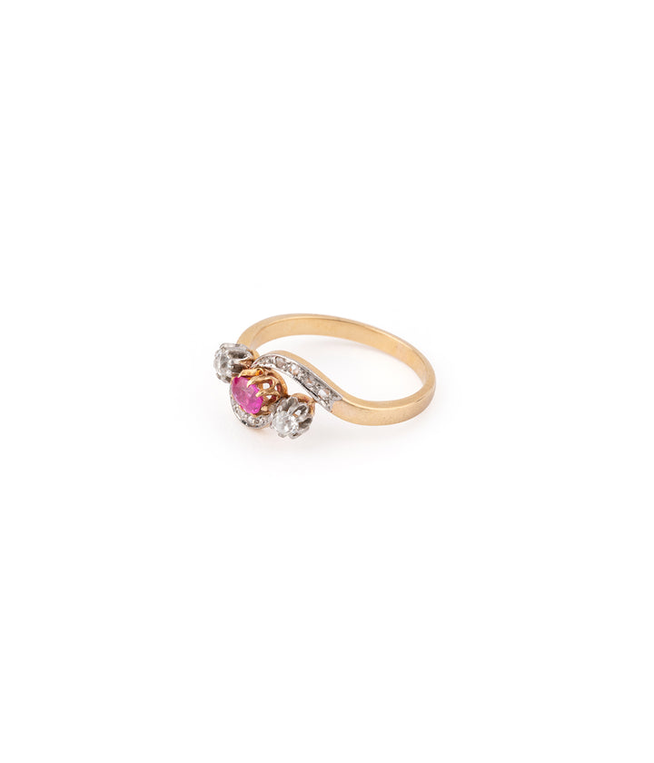 Victorian ruby diamond trilogy ring "Godon" - Caillou Paris