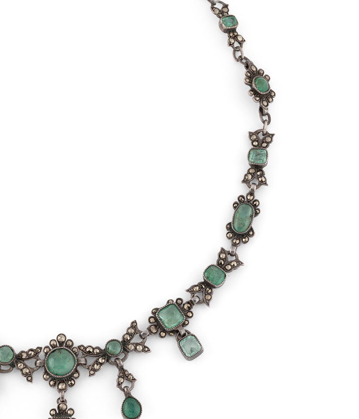 Victorian silver necklace emeralds "Aato" - Caillou Paris