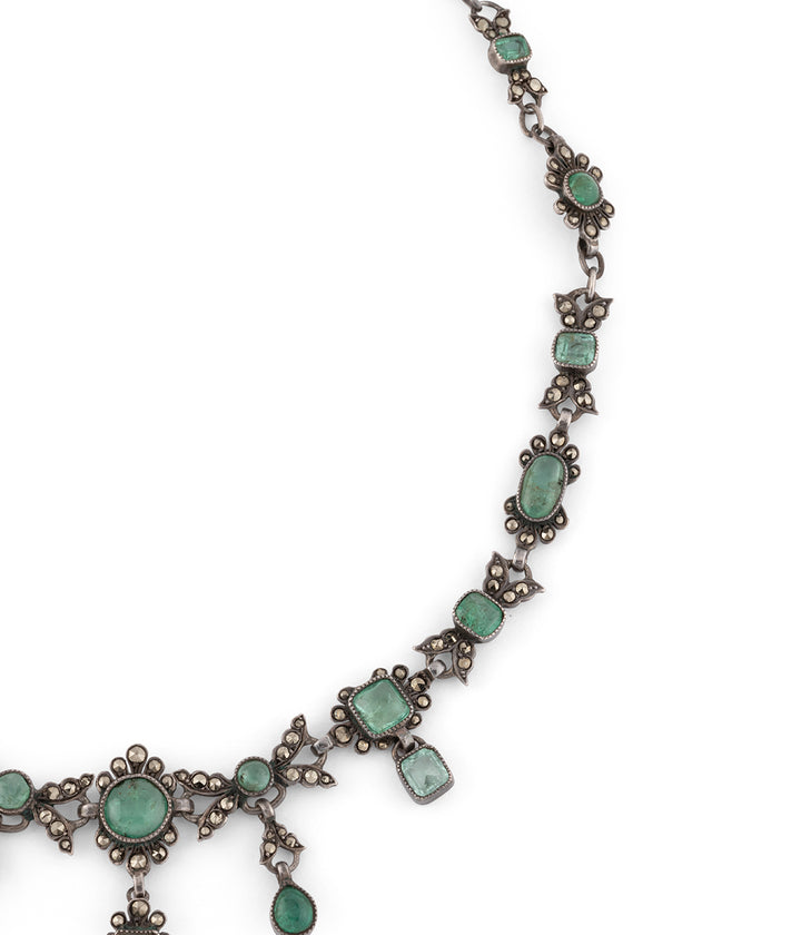 Victorian silver necklace emeralds  "Aato" - Caillou Paris