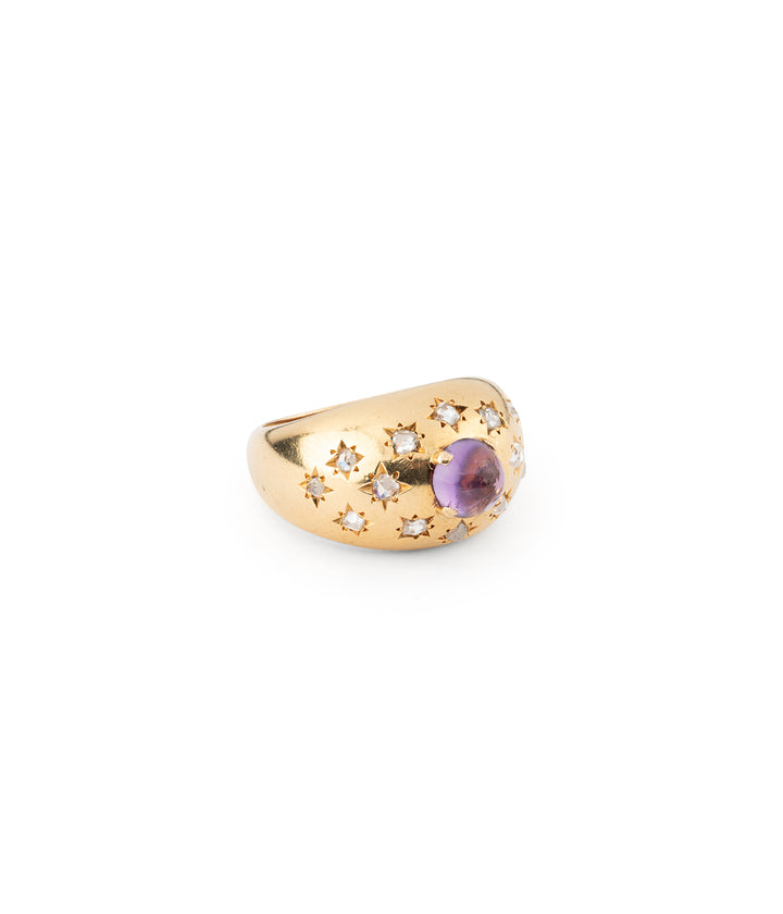 Vintage dome ring diamonds star set 18k gold Biel - Caillou Paris