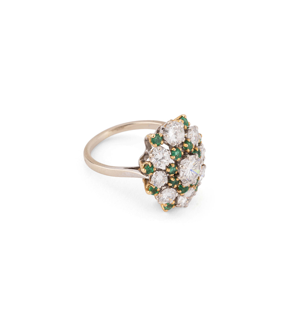 Vintage engagement ring diamonds and emeralds "Dagny" - Caillou Paris