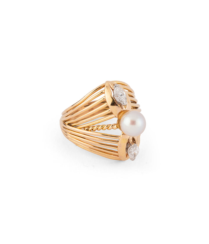 Vintage ring pearl diamonds gold 18k "Sabby" - Caillou Paris