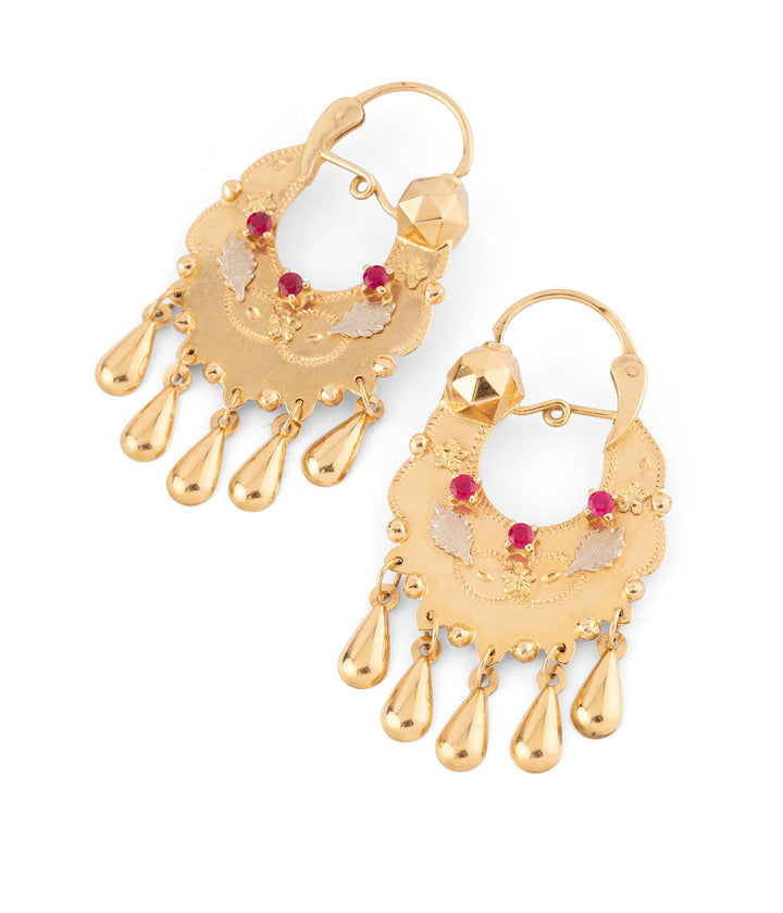 Vintage savoyardes hoops gold rubies "Badal" - Caillou Paris