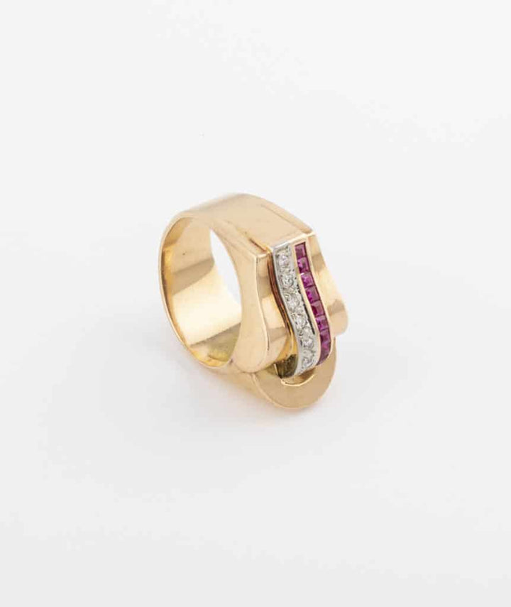 Bague Tank diamants et rubis