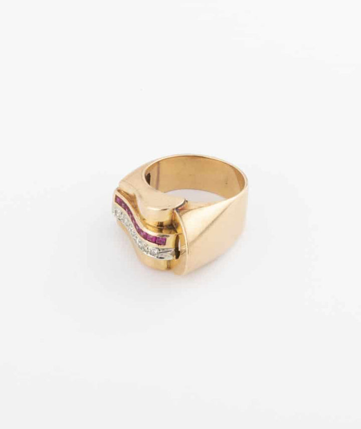 Bague Tank diamants et rubis