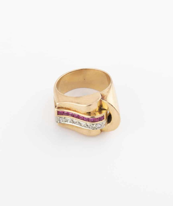 Bague Tank diamants et rubis