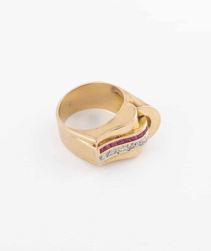 Bague Tank diamants et rubis