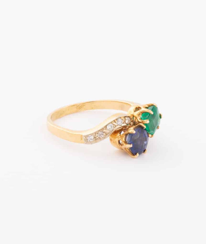 Caillou Paris Bague Toi Et Moi Ancienne Emeraude Et Saphir Lucita Droite