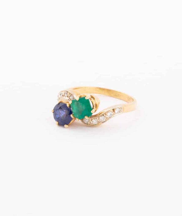 Caillou Paris Bague Toi Et Moi Ancienne Emeraude Et Saphir Lucita Gauche