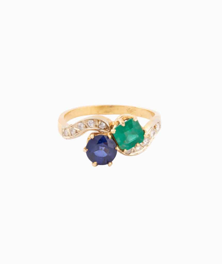 Caillou Paris Bague Toi Et Moi Ancienne Emeraude Et Saphir Lucita